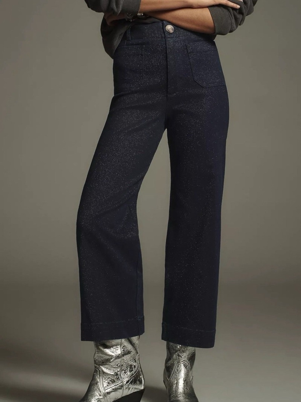 Colette from Maeve by Anthropologie Sparkle Cropped Wide-Leg Jeans in Navy